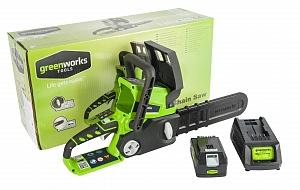 Цепная пила аккумуляторная GreenWorks G24CS25K2, 24V, 25см, c 1хАКБ 2 А.ч и ЗУ — изображение 2