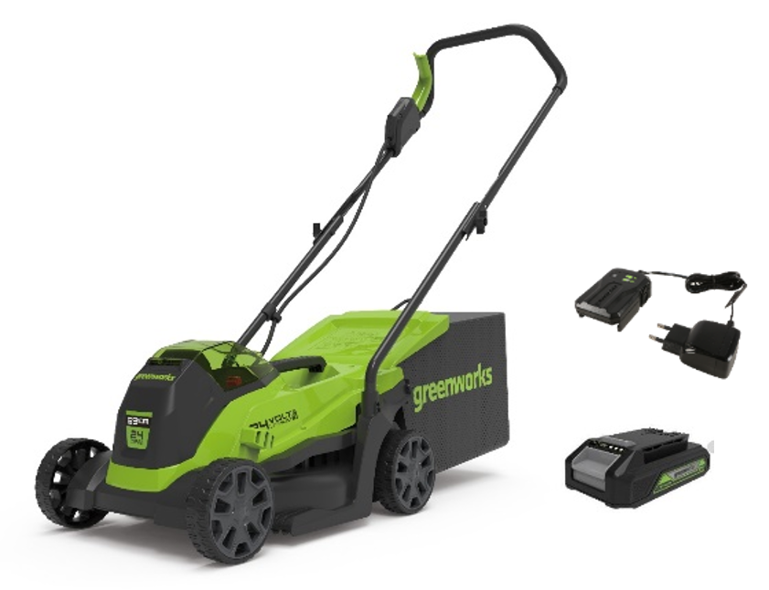 Газонокосилка аккумуляторная Greenworks Арт. 2516107UA, 24V, 33 см, бесщеточная, с 1хАКБ 2Ач и ЗУ — изображение 3